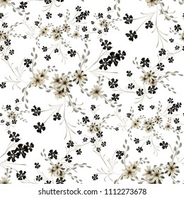 Little Floral Seamless Pattern with Cute Daisy Flowers and Pansies. Girlie Texture in Country Style for Fabric, Calico, Chintz. Vector Spring Rapport.