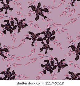 Little Floral Seamless Pattern with Cute Daisy Flowers and Pansies. Trendy Texture in Rustic Style for Curtains, Calico, Paper. Vector Spring Rapport.