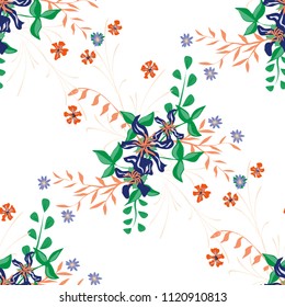 Little Floral Seamless Pattern with Cute Wildflowers. Girlie Natural Background in Country Style with Small Blossoms of Daisy Flowers. Vector Ditsy Pattern for Wallpaper, Linen. Floral Texture