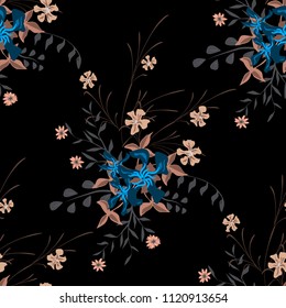 Little Floral Seamless Pattern with Cute Wildflowers. Girlie Natural Background in Rustic Style with Small Blossoms of Daisy Flowers. Vector Ditsy Pattern for Wallpaper, Linen. Floral Texture