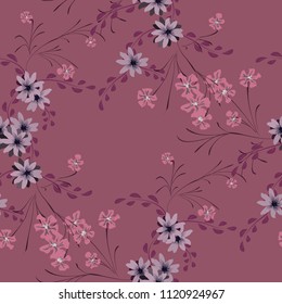 Little Floral Seamless Pattern with Cute Daisy Flowers and Pansies. Girlie Texture in Liberty Style for Fabric, Calico, Paper. Vector Spring Rapport.