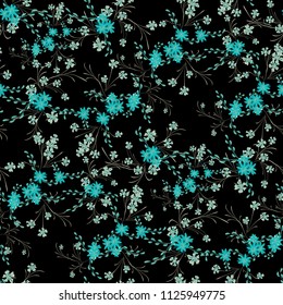 Little Floral Seamless Pattern with Cute Daisy Flowers and Pansies. Delicate Texture in Country Style for Fabric, Print, Textile. Vector Spring Rapport.