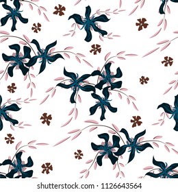 Little Floral Seamless Pattern with Cute Daisy Flowers and Pansies. Feminine Texture in Rustic Style for Linen, Textile, Wallpaper. Vector Spring Rapport.