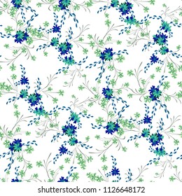 Little Floral Seamless Pattern with Cute Daisy Flowers and Pansies. Pretty Texture in Liberty Style for Curtains, Calico, Textile. Vector Spring Rapport.