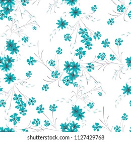 Little Floral Seamless Pattern with Cute Daisy Flowers and Pansies. Trendy Texture in Liberty Style for Curtains, Print, Textile. Vector Spring Rapport.