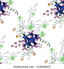 Little Floral Seamless Pattern with Cute Wildflowers. Girlie Natural Background in Liberty Style with Small Blossoms of Daisy Flowers. Vector Ditsy Pattern for Paper, Linen, Chintz. Floral Texture