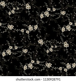 Little Floral Seamless Pattern with Cute Daisy Flowers and Pansies. Girlie Texture in Liberty Style for Curtains, Print, Textile. Vector Spring Rapport.