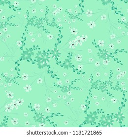 Little Floral Seamless Pattern with Cute Daisy Flowers and Pansies. Pretty Texture in Country Style for Fabric, Calico, Chintz. Vector Spring Rapport.