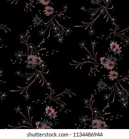 Little Floral Seamless Pattern with Cute Daisy Flowers and Pansies. Delicate Texture in Rustic Style for Fabric, Calico, Paper. Vector Spring Rapport.