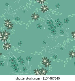 Little Floral Seamless Pattern with Cute Daisy Flowers and Pansies. Girlie Texture in Rustic Style for Curtains, Calico, Paper. Vector Spring Rapport.