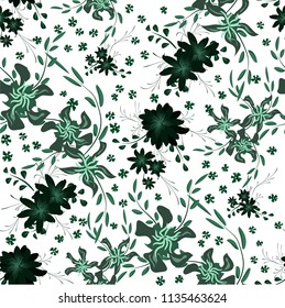Little Floral Seamless Pattern with Cute Daisy Flowers and Pansies. Pretty Texture in Liberty Style for Linen, Calico, Chintz. Vector Spring Rapport.