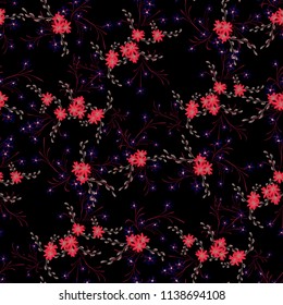 Little Floral Seamless Pattern with Cute Daisy Flowers and Pansies. Delicate Texture in Rustic Style for Linen, Textile, Chintz. Vector Spring Rapport.