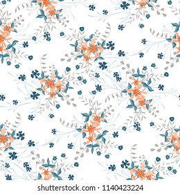 Little Floral Seamless Pattern with Cute Wildflowers. Girlie Natural Background in Country Style with Small Blossoms of Daisy Flowers. Vector Ditsy Pattern for Fabric, Print. Floral Texture