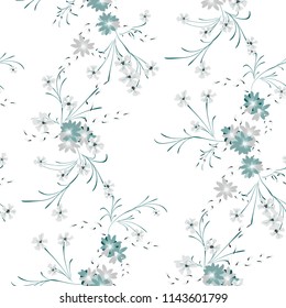 Little Floral Seamless Pattern with Cute Daisy Flowers and Pansies. Feminine Texture in Country Style for Fabric, Calico, Paper. Vector Spring Rapport.