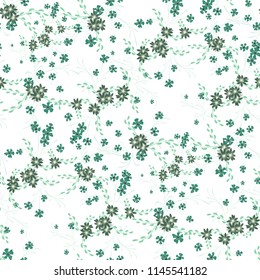 Little Floral Seamless Pattern with Cute Daisy Flowers and Pansies. Delicate Texture in Country Style for Linen, Calico, Chintz. Vector Spring Rapport.