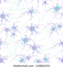 Little Floral Seamless Pattern with Cute Daisy Flowers and Pansies. Delicate Texture in Liberty Style for Linen, Textile, Chintz. Vector Spring Rapport.