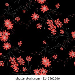 Little Floral Seamless Pattern with Cute Daisy Flowers and Pansies. Delicate Texture in Rustic Style for Cloth, Textile, Wallpaper. Vector Spring Rapport.