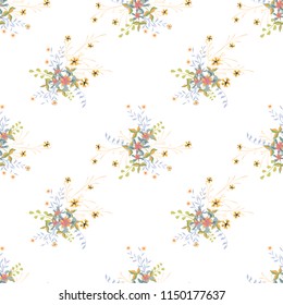 Little Floral Seamless Pattern with Cute Wildflowers. Girlie Natural Background in Country Style with Small Blossoms of Daisy Flowers. Vector Ditsy Pattern for Fabric, Textile. Floral Texture