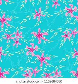 Little Floral Seamless Pattern with Cute Daisy Flowers and Pansies. Girlie Texture in Rustic Style for Linen, Textile, Chintz. Vector Spring Rapport.