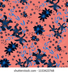 Little Floral Seamless Pattern with Cute Daisy Flowers and Pansies. Feminine Texture in Rustic Style for Linen, Calico, Chintz. Vector Spring Rapport.