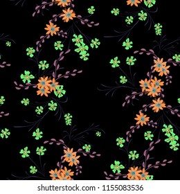 Little Floral Seamless Pattern with Cute Daisy Flowers and Pansies. Pretty Texture in Rustic Style for Fabric, Calico, Paper. Vector Spring Rapport.