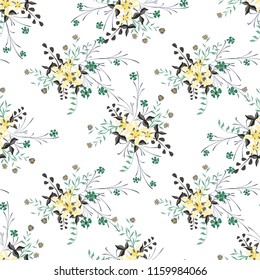 Little Floral Seamless Pattern with Cute Wildflowers. Girlie Natural Background in Country Style with Small Blossoms of Daisy Flowers. Vector Ditsy Pattern for Paper, Textile. Floral Texture