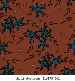 Little Floral Seamless Pattern with Cute Daisy Flowers and Pansies. Delicate Texture in Country Style for Curtains, Calico, Paper. Vector Spring Rapport.