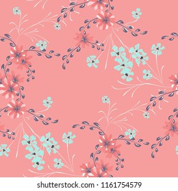 Little Floral Seamless Pattern with Cute Daisy Flowers and Pansies. Pretty Texture in Liberty Style for Linen, Textile, Chintz. Vector Spring Rapport.