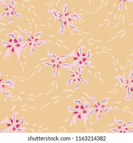 Little Floral Seamless Pattern with Cute Daisy Flowers and Pansies. Feminine Texture in Liberty Style for Fabric, Print, Textile. Vector Spring Rapport.