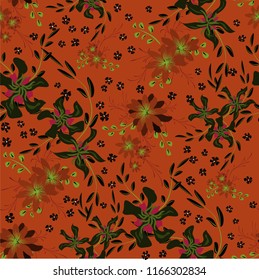 Little Floral Seamless Pattern with Cute Daisy Flowers and Pansies. Girlie Texture in Country Style for Curtains, Print, Textile. Vector Spring Rapport.
