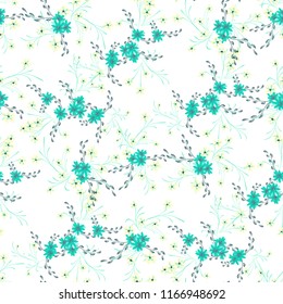 Little Floral Seamless Pattern with Cute Daisy Flowers and Pansies. Trendy Texture in Country Style for Fabric, Calico, Paper. Vector Spring Rapport.