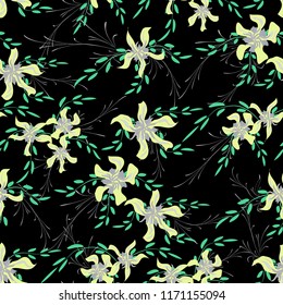 Little Floral Seamless Pattern with Cute Daisy Flowers and Pansies. Pretty Texture in Country Style for Fabric, Calico, Paper. Vector Spring Rapport.