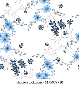 Little Floral Seamless Pattern with Cute Daisy Flowers and Pansies. Girlie Texture in Country Style for Curtains, Calico, Paper. Vector Spring Rapport.
