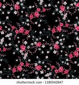 Little Floral Seamless Pattern with Cute Daisy Flowers and Pansies. Trendy Texture in Rustic Style for Cloth, Textile, Wallpaper. Vector Spring Rapport.