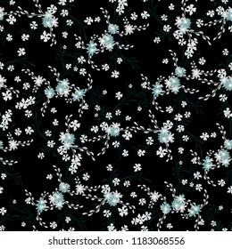 Little Floral Seamless Pattern with Cute Daisy Flowers and Pansies. Delicate Texture in Liberty Style for Curtains, Calico, Textile. Vector Spring Rapport.
