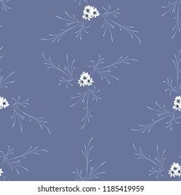 Little Floral Seamless Pattern with Cute Daisy Flowers. Feminine Rapport for Linen, Textile, Fabric in Trendy Liberty Style. Colorful Seamless Pattern with Tiny Flowers. Vector Background.
