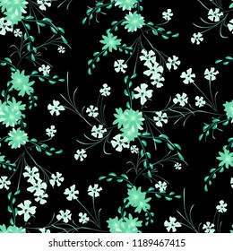 Little Floral Seamless Pattern with Cute Daisy Flowers and Pansies. Delicate Texture in Country Style for Fabric, Calico, Chintz. Vector Spring Rapport.