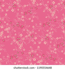 Little Floral Seamless Pattern with Cute Daisy Flowers and Pansies. Feminine Texture in Rustic Style for Cloth, Textile, Wallpaper. Vector Spring Rapport.