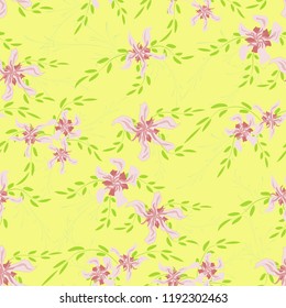 Little Floral Seamless Pattern with Cute Daisy Flowers and Pansies. Delicate Texture in Liberty Style for Fabric, Calico, Paper. Vector Spring Rapport.