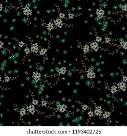 Little Floral Seamless Pattern with Cute Daisy Flowers and Pansies. Pretty Texture in Rustic Style for Fabric, Calico, Chintz. Vector Spring Rapport.