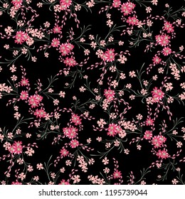 Little Floral Seamless Pattern with Cute Daisy Flowers and Pansies. Feminine Texture in Liberty Style for Fabric, Print, Textile. Vector Spring Rapport.