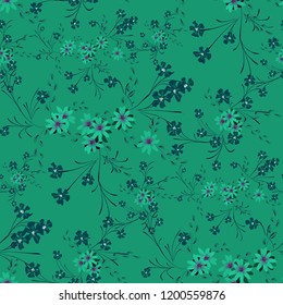 Little Floral Seamless Pattern with Cute Daisy Flowers and Pansies. Feminine Texture in Liberty Style for Cloth, Textile, Wallpaper. Vector Spring Rapport.