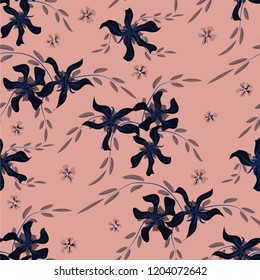 Little Floral Seamless Pattern with Cute Daisy Flowers and Pansies. Delicate Texture in Rustic Style for Fabric, Calico, Paper. Vector Spring Rapport.