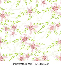 Little Floral Seamless Pattern with Cute Daisy Flowers and Pansies. Feminine Texture in Rustic Style for Curtains, Print, Textile. Vector Spring Rapport.