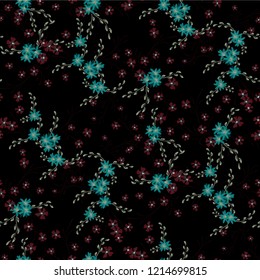 Little Floral Seamless Pattern with Cute Daisy Flowers and Pansies. Delicate Texture in Liberty Style for Fabric, Print, Textile. Vector Spring Rapport.