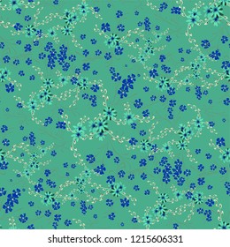 Little Floral Seamless Pattern with Cute Daisy Flowers and Pansies. Pretty Texture in Country Style for Cloth, Textile, Wallpaper. Vector Spring Rapport.
