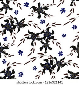 Little Floral Seamless Pattern with Cute Daisy Flowers and Pansies. Delicate Texture in Country Style for Fabric, Print, Textile. Vector Spring Rapport.
