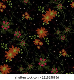 Little Floral Seamless Pattern with Cute Daisy Flowers and Pansies. Girlie Texture in Rustic Style for Linen, Textile, Wallpaper. Vector Spring Rapport.