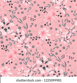 Pequeño patrón floral sin soldadura con flores y panes de margarita. Textura de moda en estilo Liberty para cortinas, Impresión, Textil. Informe del muelle del vector.