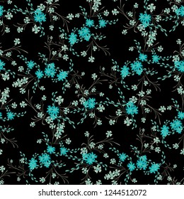 Little Floral Seamless Pattern with Cute Daisy Flowers and Pansies. Trendy Texture in Rustic Style for Curtains, Calico, Textile. Vector Spring Rapport.